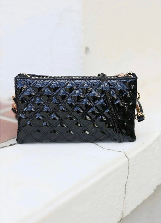 Liz Black Patent Crossbody Bag