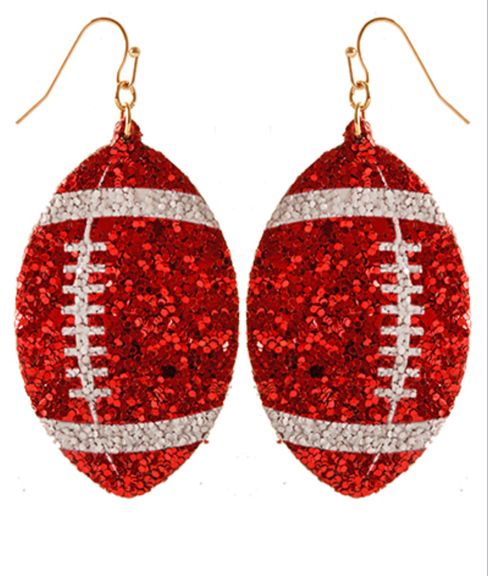 Glitter Football Red Earrings