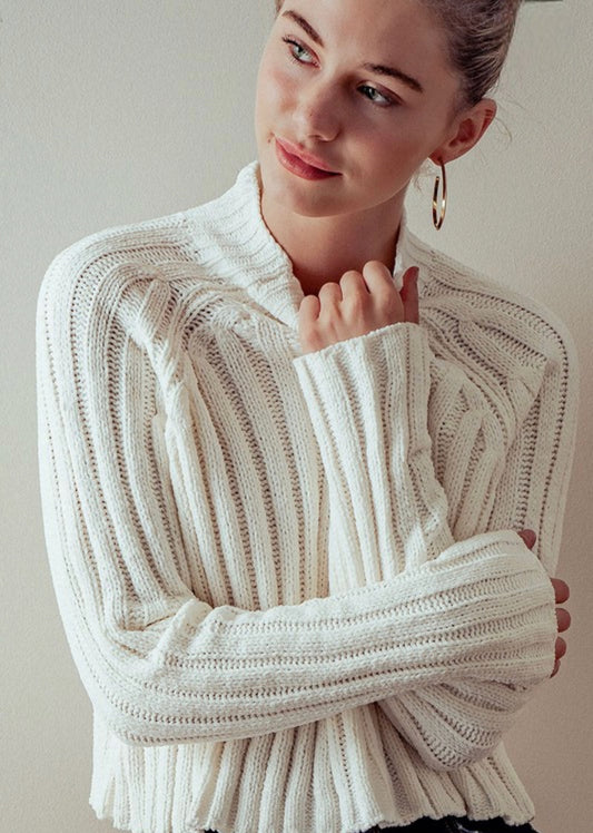 Mock Neck Chenille Sweater Ivory