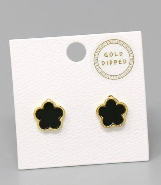 Flower Stud Earrings Black