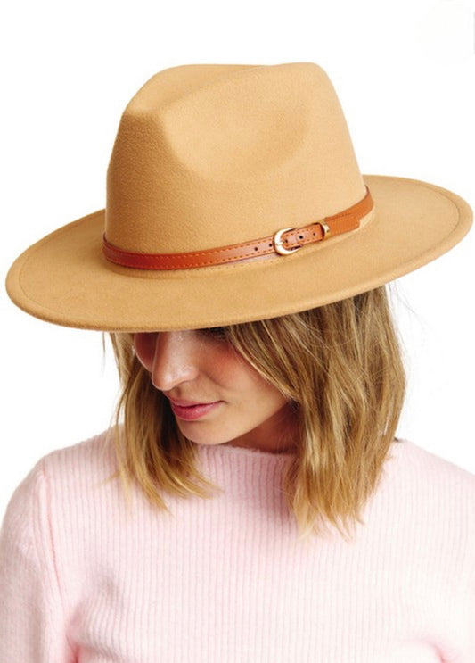 Leather Belt Felt Fedora Hat Camel