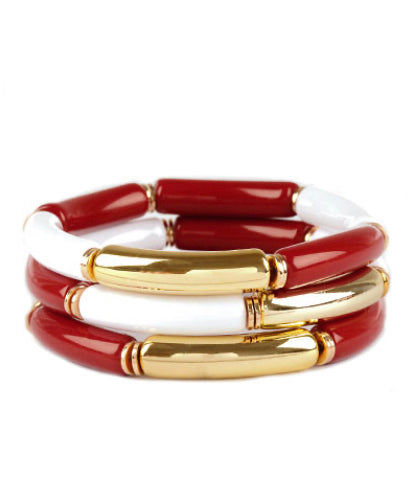 Gameday Metal Tube Bracelet White Red