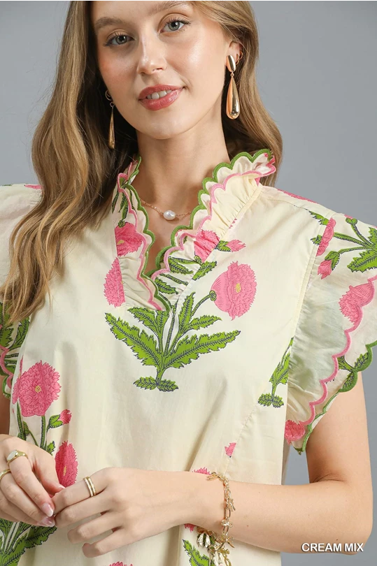 Scallop Sleeve Floral Tiered Dress