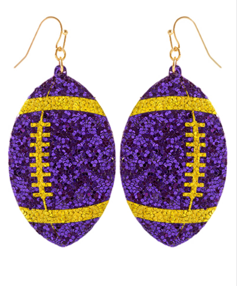 Glitter Football Purple Gold Yellow Earrings