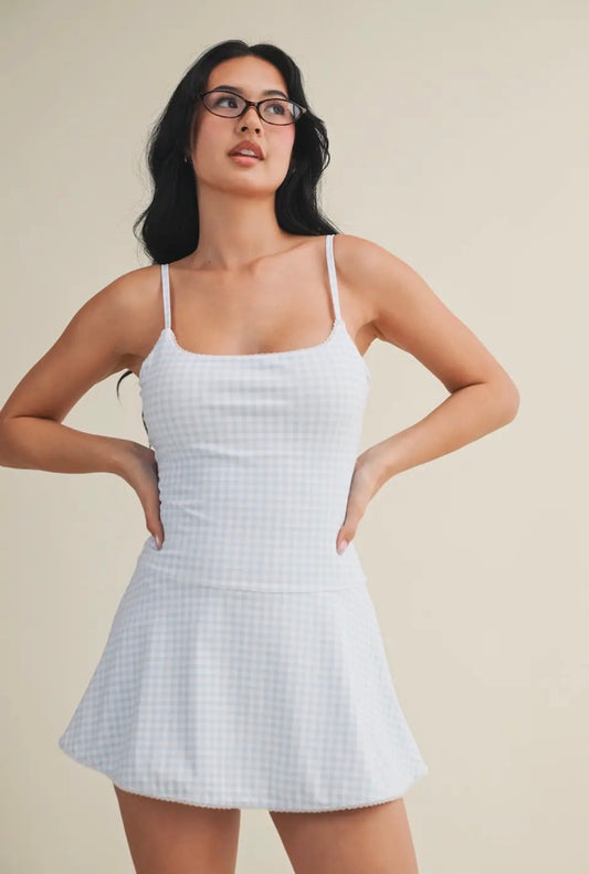 Gingham Print Lace Trim Ruffle Mini Dress