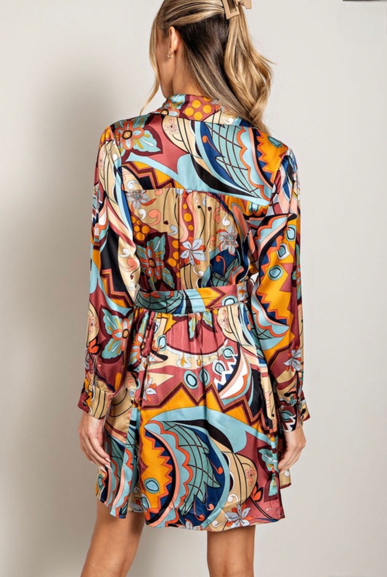 Abstract Print Tie Waist Mini Dress