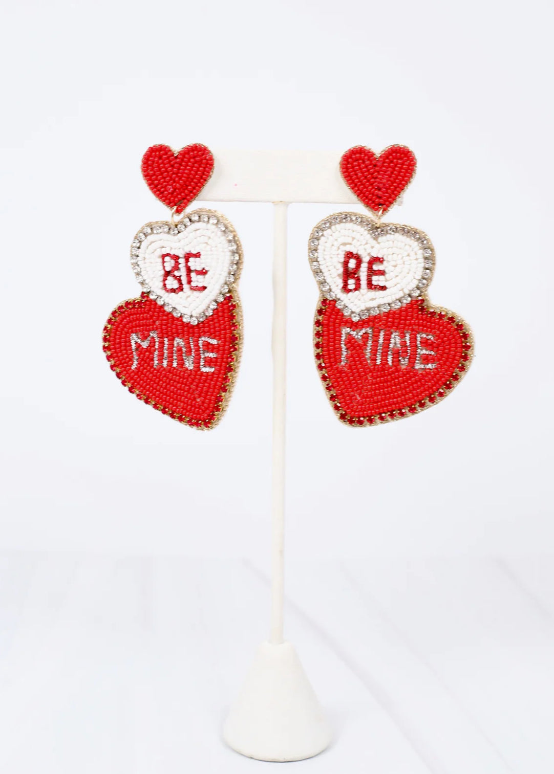 Be Mine Cz Lined Heart Earrings Red