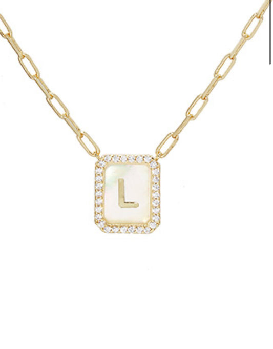 L Initial Letter Rectangle Pendant Necklace