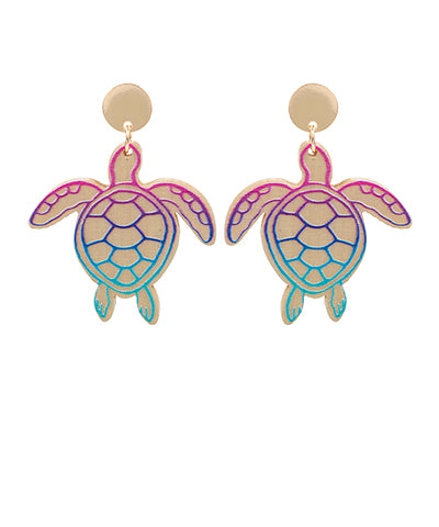 Turtle Printed Wood Dangle Earrings