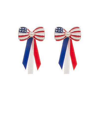 USA Flag Color Bow Earrings