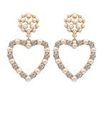 Heart Pave Pearl Drop Earrings