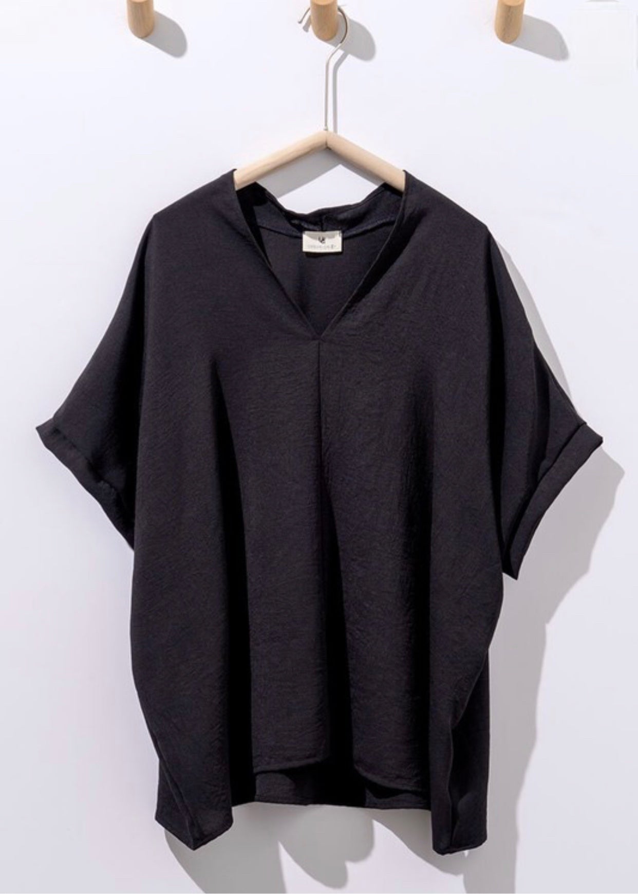 V Neck Short Sleeve Top Black