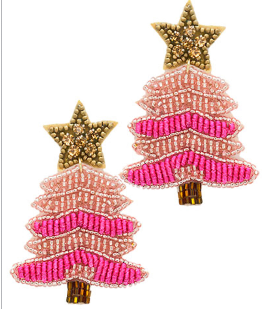 Beaded Pink Christmas Tree Earrings