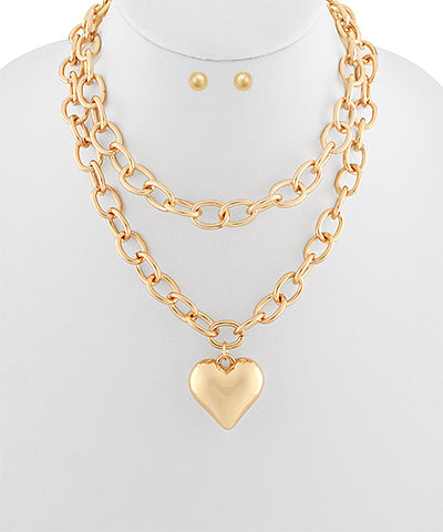 Heart & Chunky Chain Necklace Set