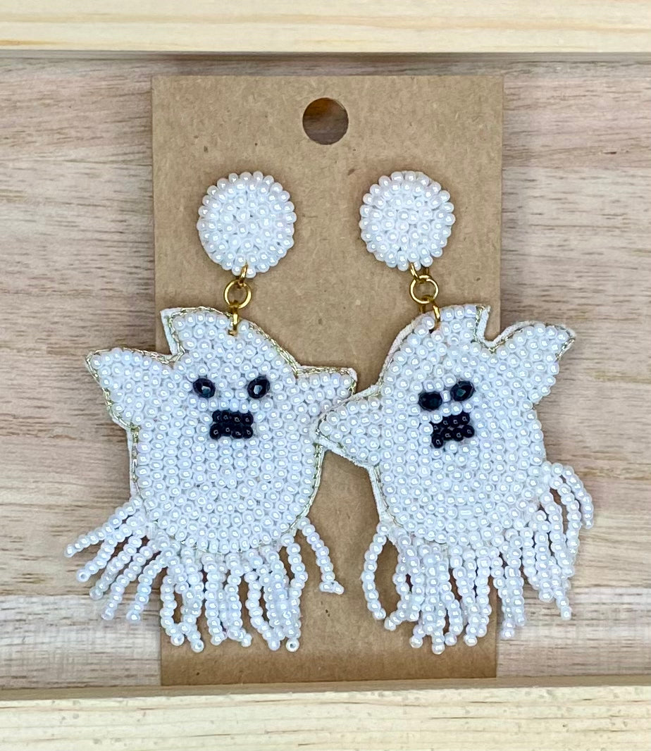 Ghost Halloween Beaded Earrings