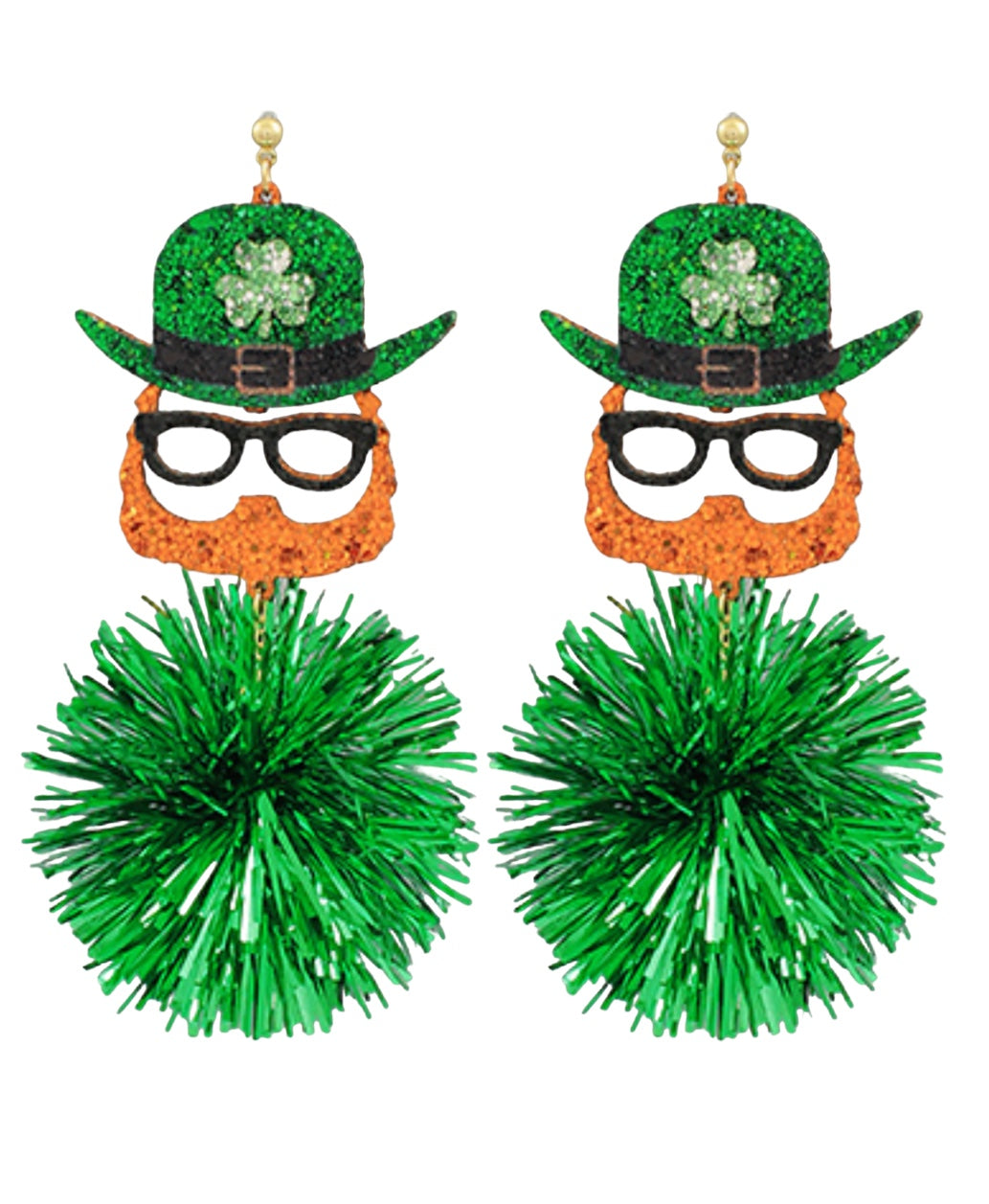 Leprechaun Hat & Mask PomPom Earrings