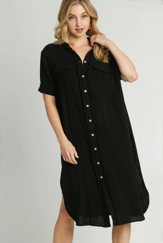 Button Up Gauze Midi Dress