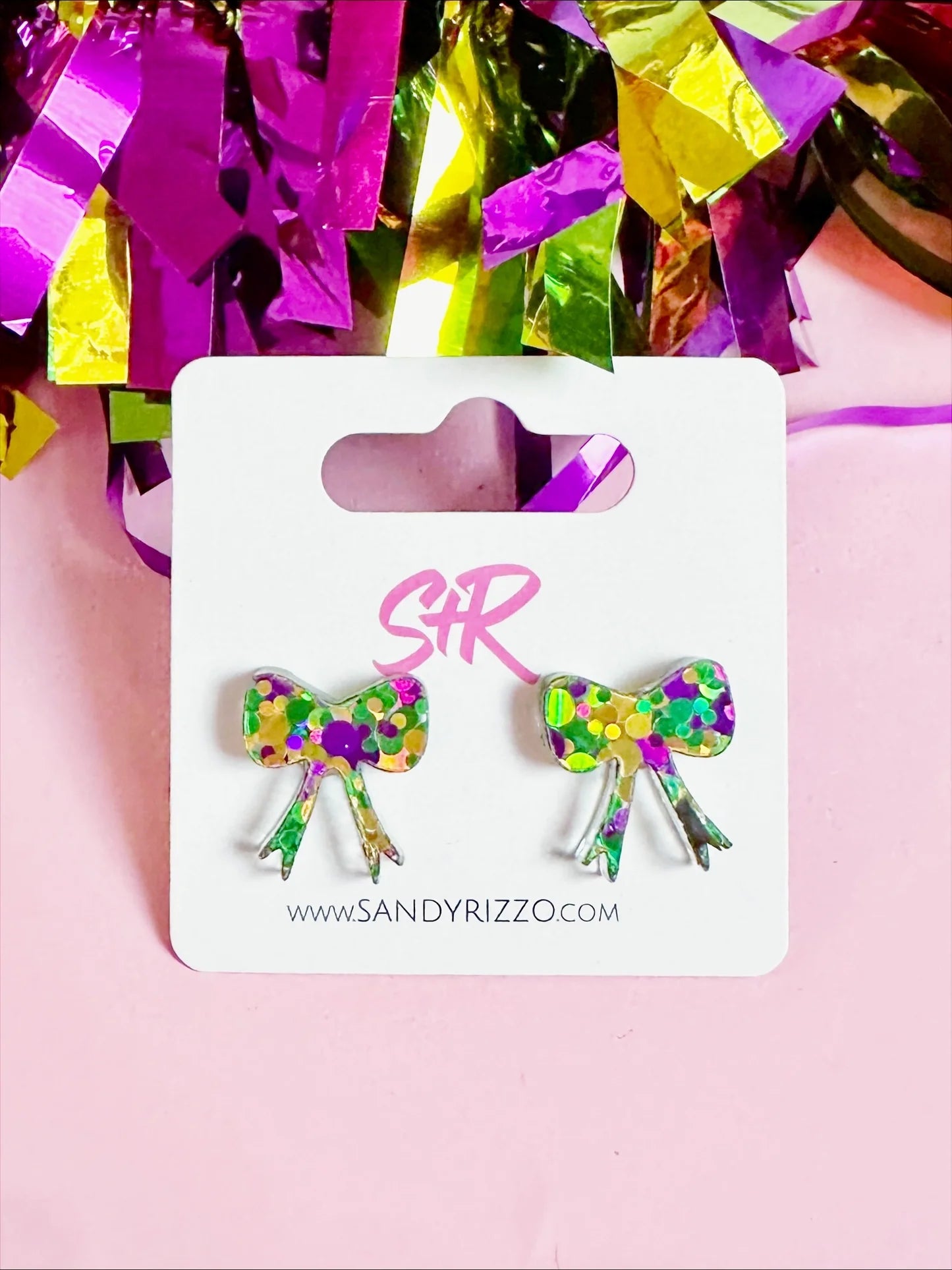 Mardi Gras Bow Stud Earrings