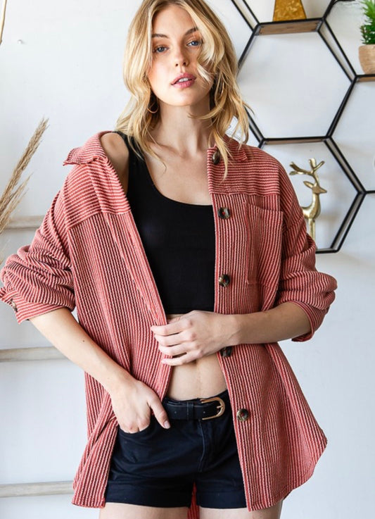 Ribbed Button Jacket Cinnamon