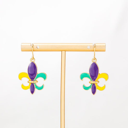 Fleur De Lis Earrings Purple/Yellow