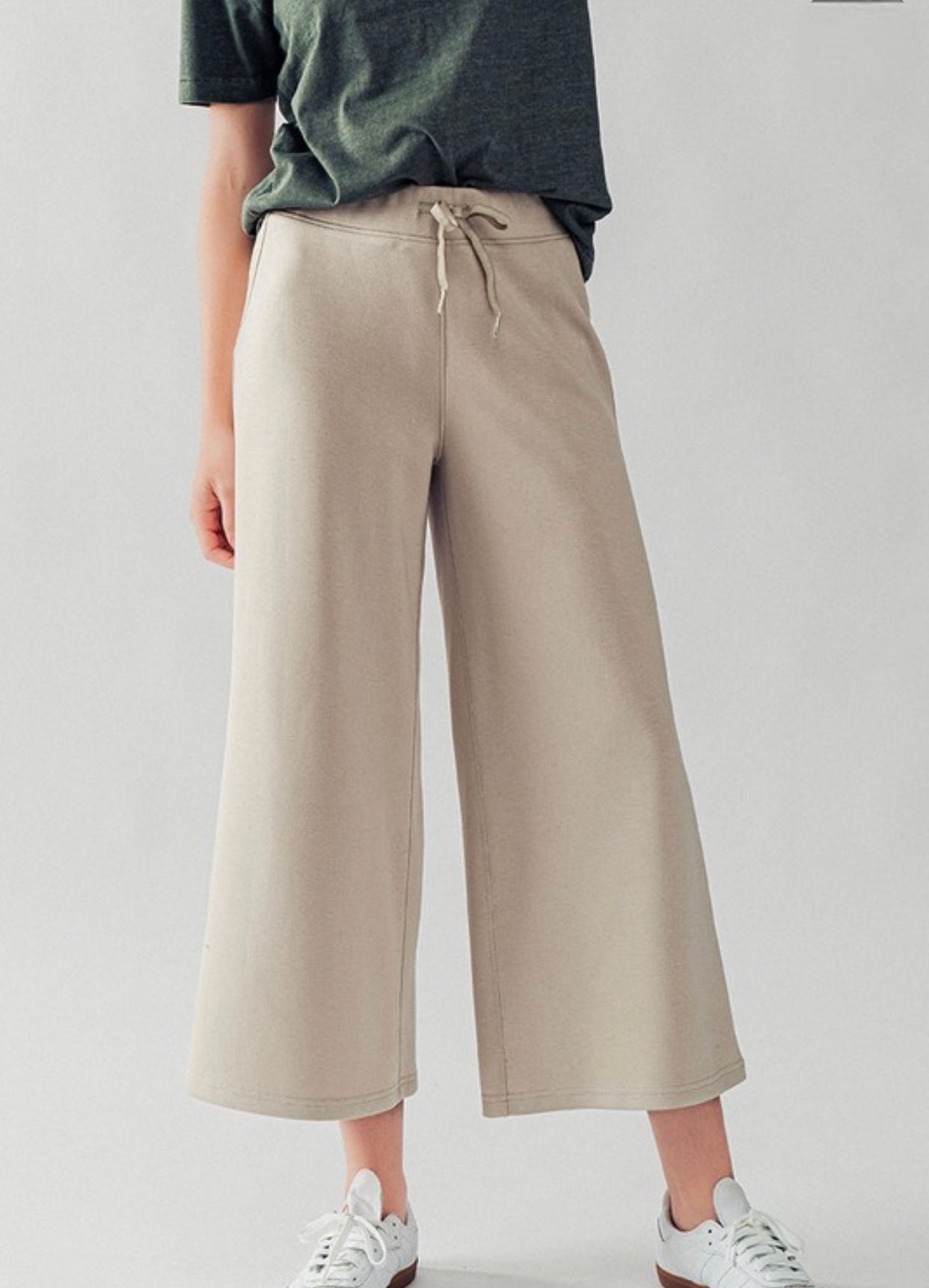 Wide Leg Taupe Crop Pants