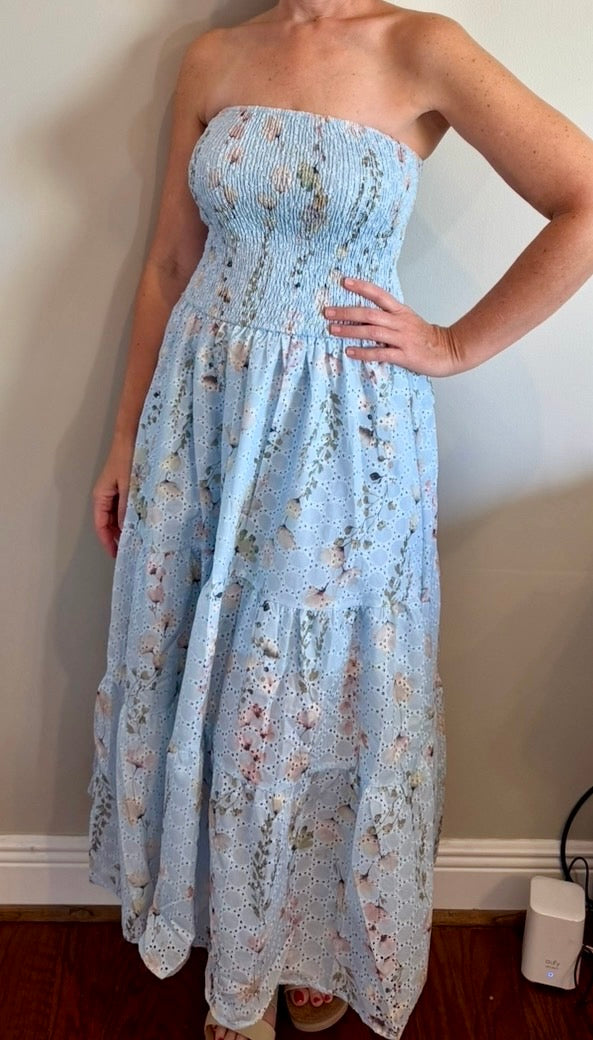 Smocked Strapless Floral Dress