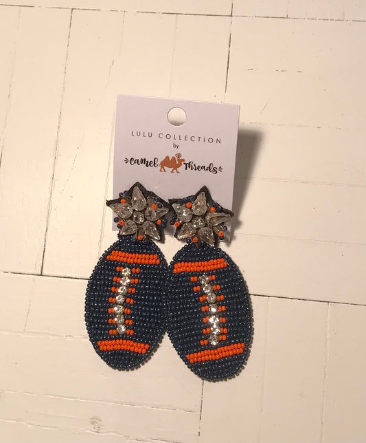 Blue Orange Football Earrings