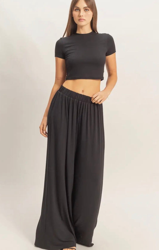 Short Sleeve Top & Wide Leg Pant Set
