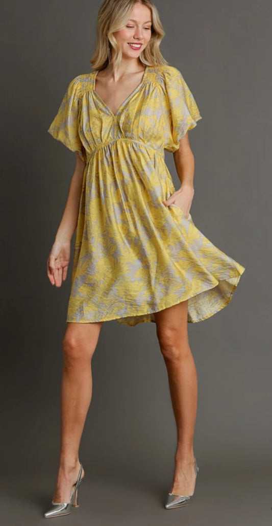 Yellow Floral Print Dress