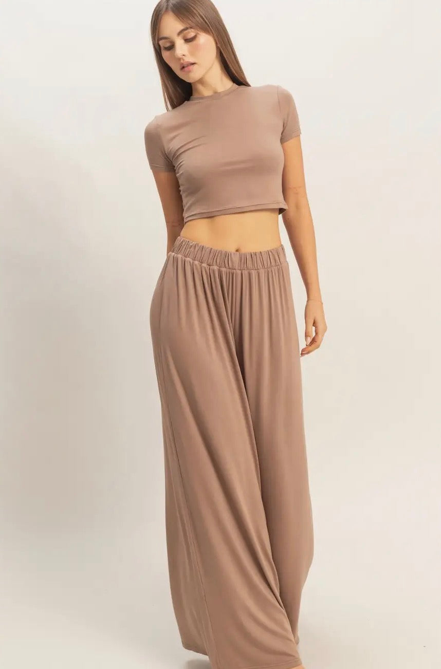 Short Sleeve Top & Wide Leg Pant Set