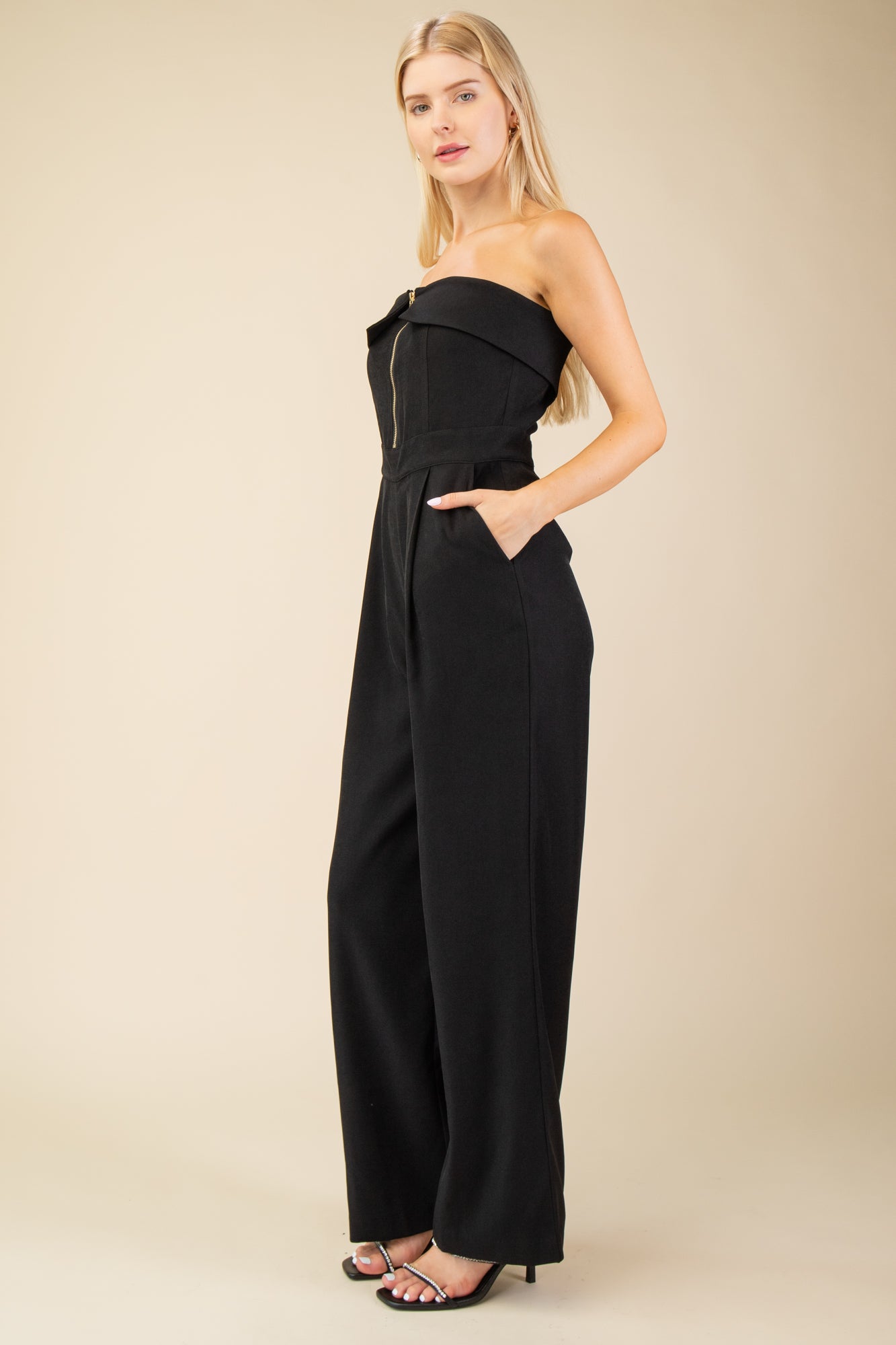 Zippered Wide Leg Jumpsuit