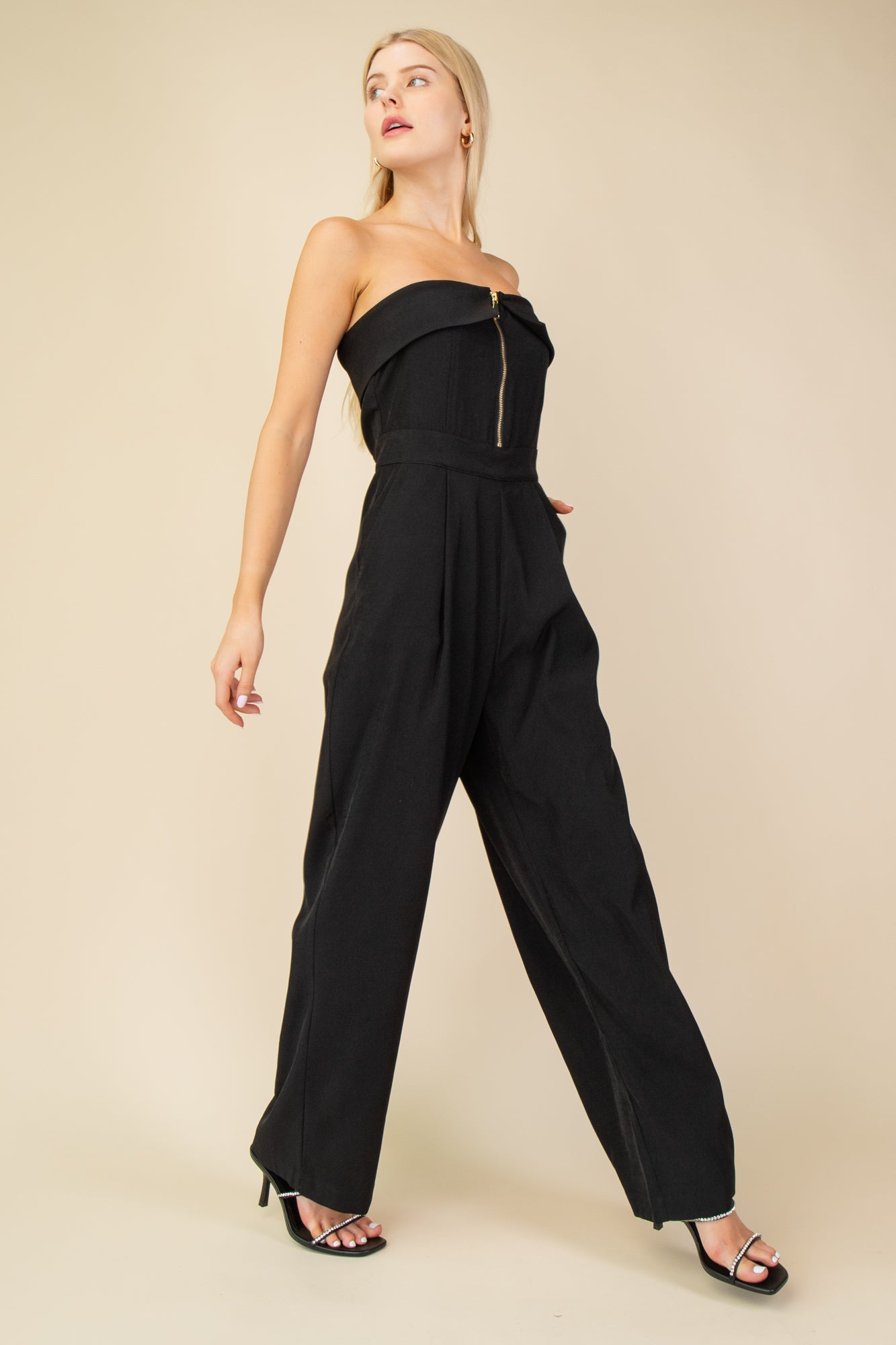 Zippered Wide Leg Jumpsuit