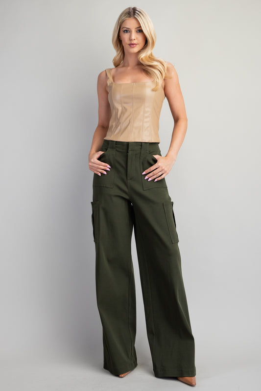 Round Neck Bustier Leather Top