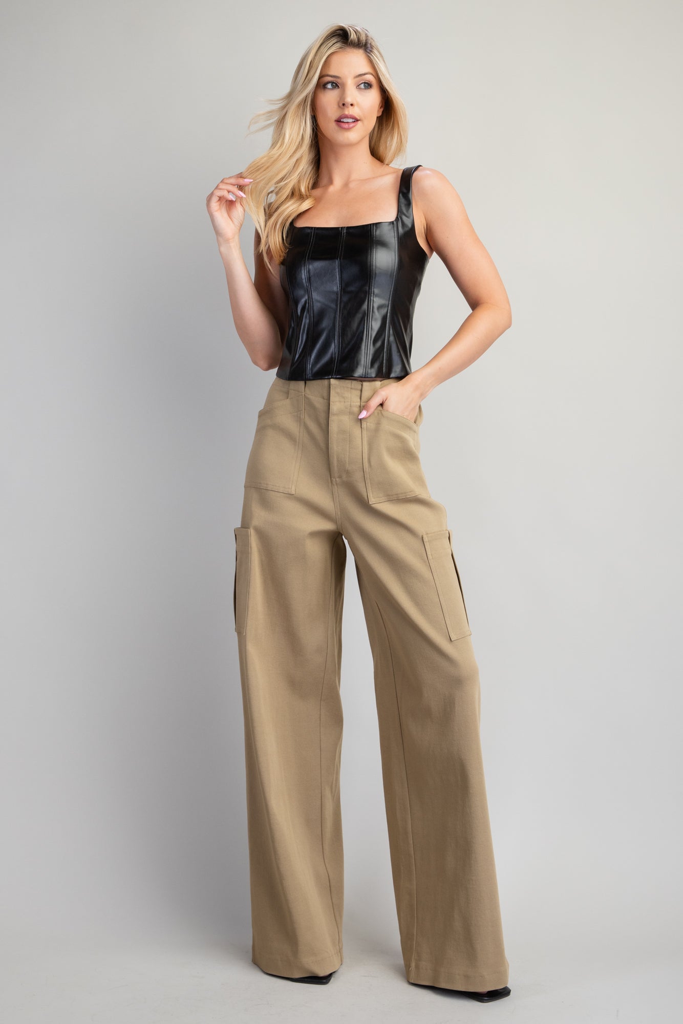 Round Neck Bustier Leather Top