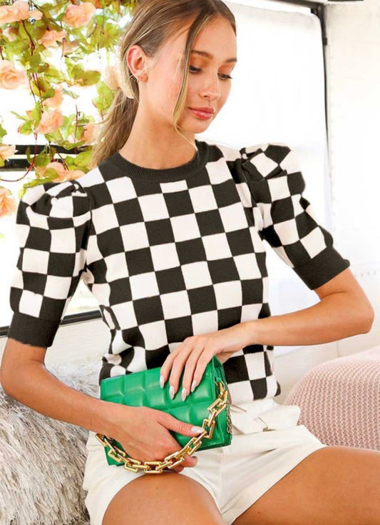 Checker Knit Top Black