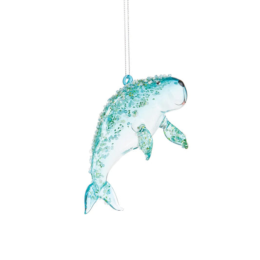 Blue Manatee Beaded Ornament