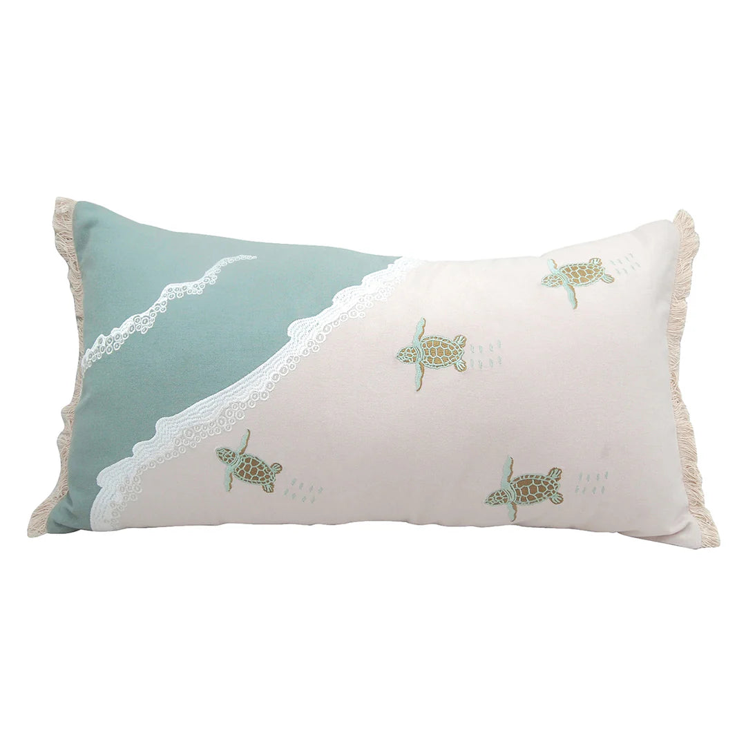 Turtle Migration Fringed Lumbar Indoor Pillow