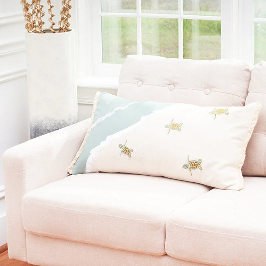 Turtle Migration Fringed Lumbar Indoor Pillow