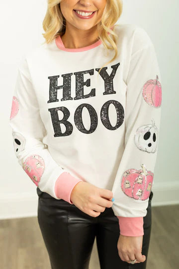 Hey Boo White Long-Sleeve Top