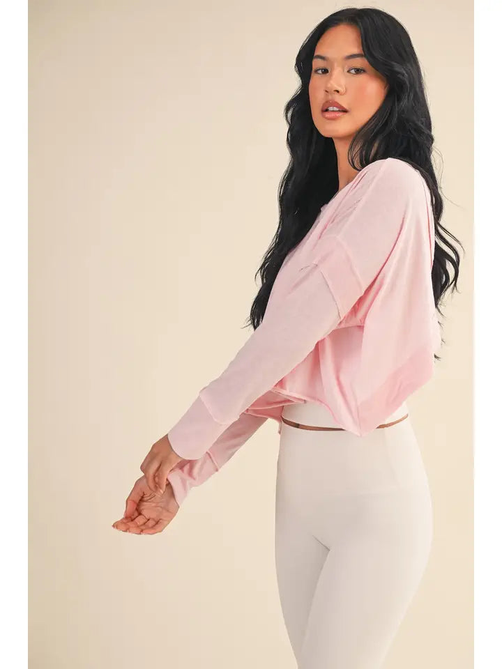 Cotton Slub Cutout Back Long Sleeve Layering Top