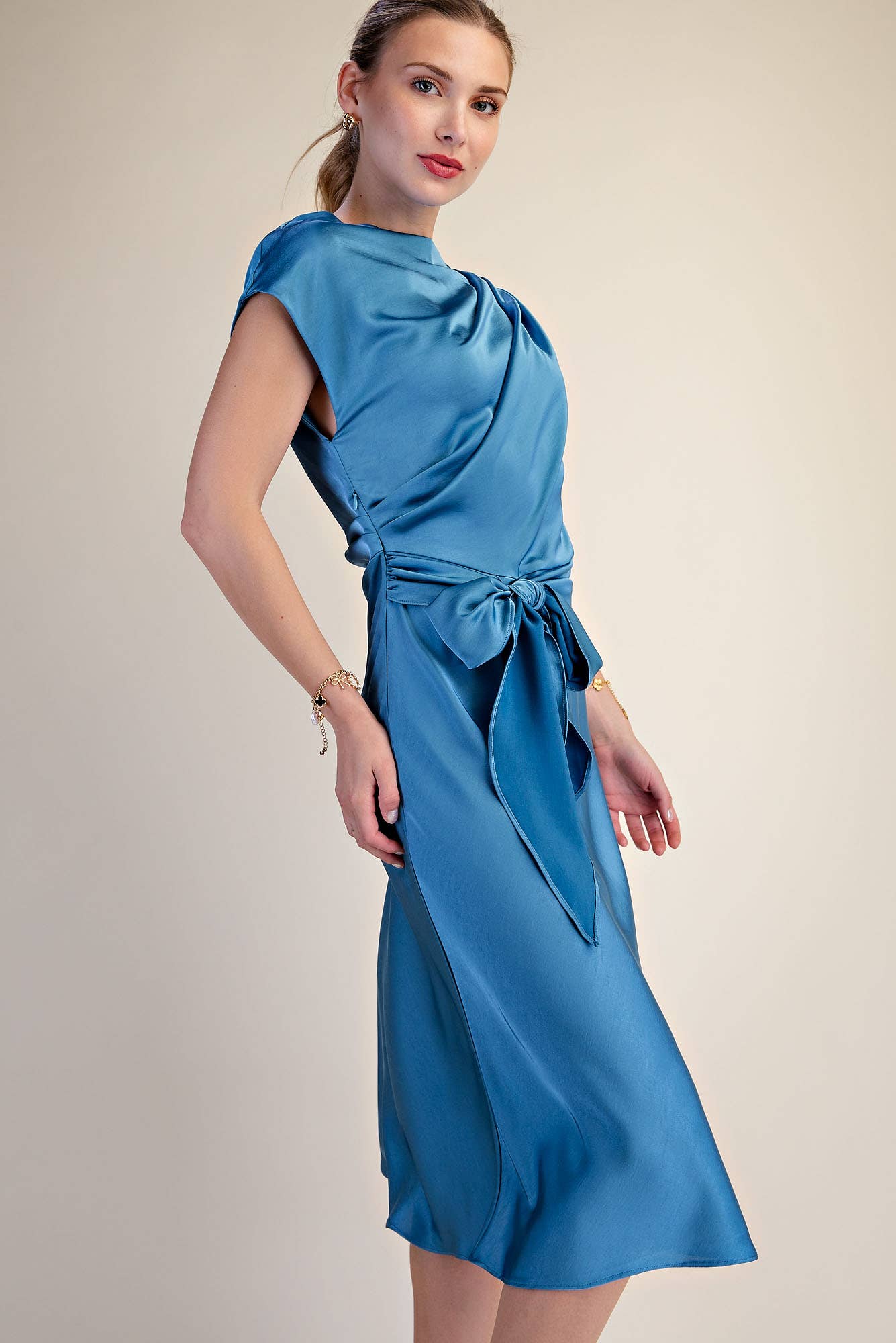 Asymmetrical Dress Waist Tie Midi Length