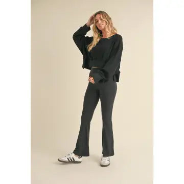 Waffle Knit Oversized Long Sleeve Top