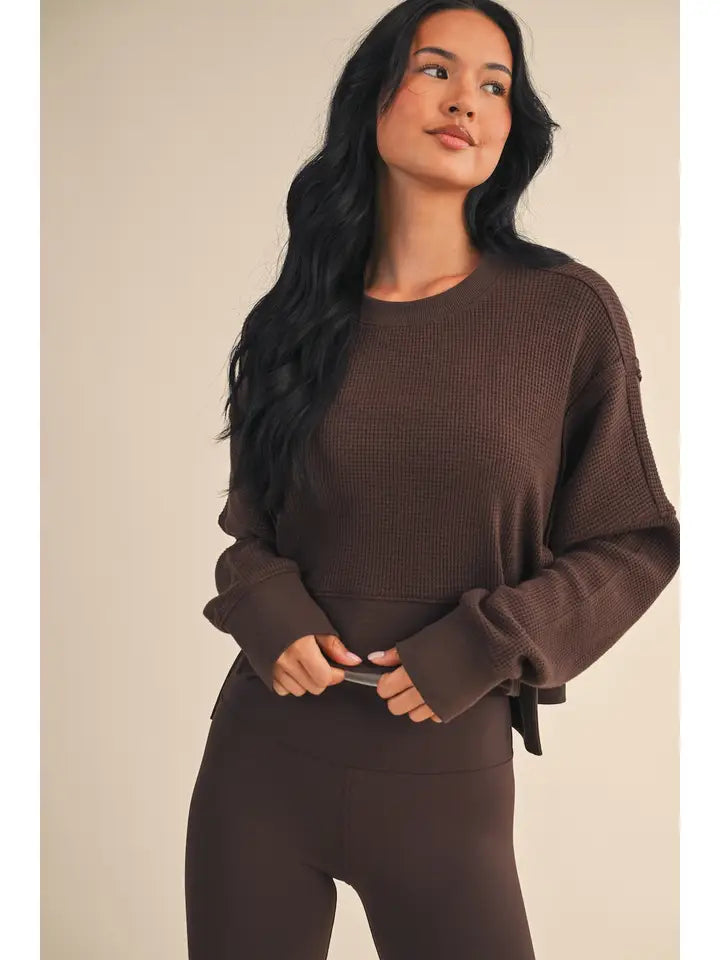 Waffle Knit Oversized Long Sleeve Top