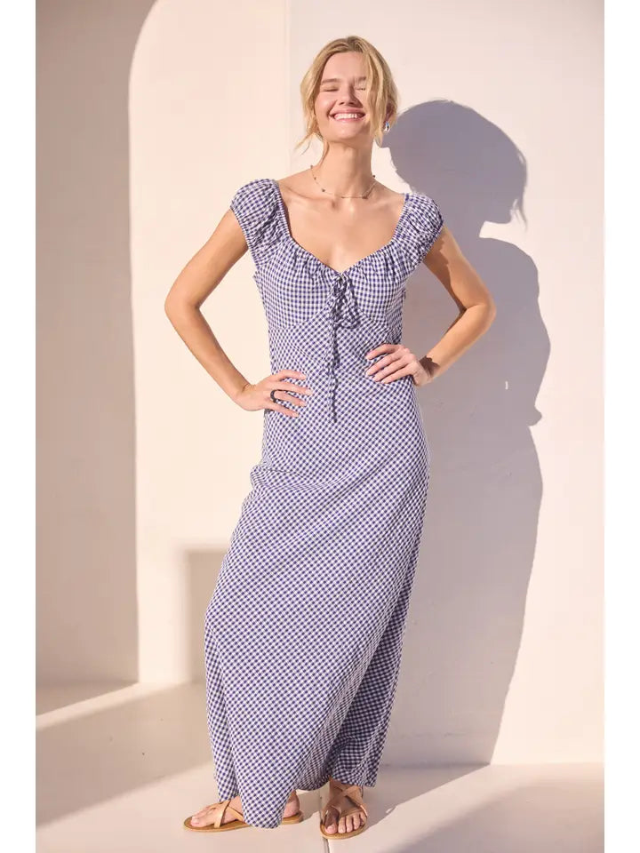 Gingham Maxi Dress with Front Tie