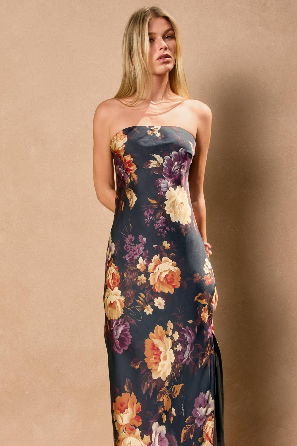 Hidden Haven Strapless Bias Cut Maxi Dress