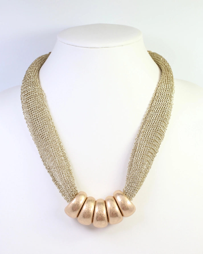 Utica Mesh Beaded Necklace Worn Gold