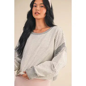 Striped Cutout Back Layering Sweatshirt
