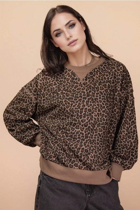 Leopard & Camo Printed Knit Casual Top