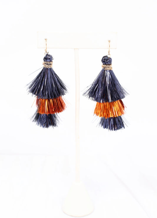 Navy Orange Tassel Earring