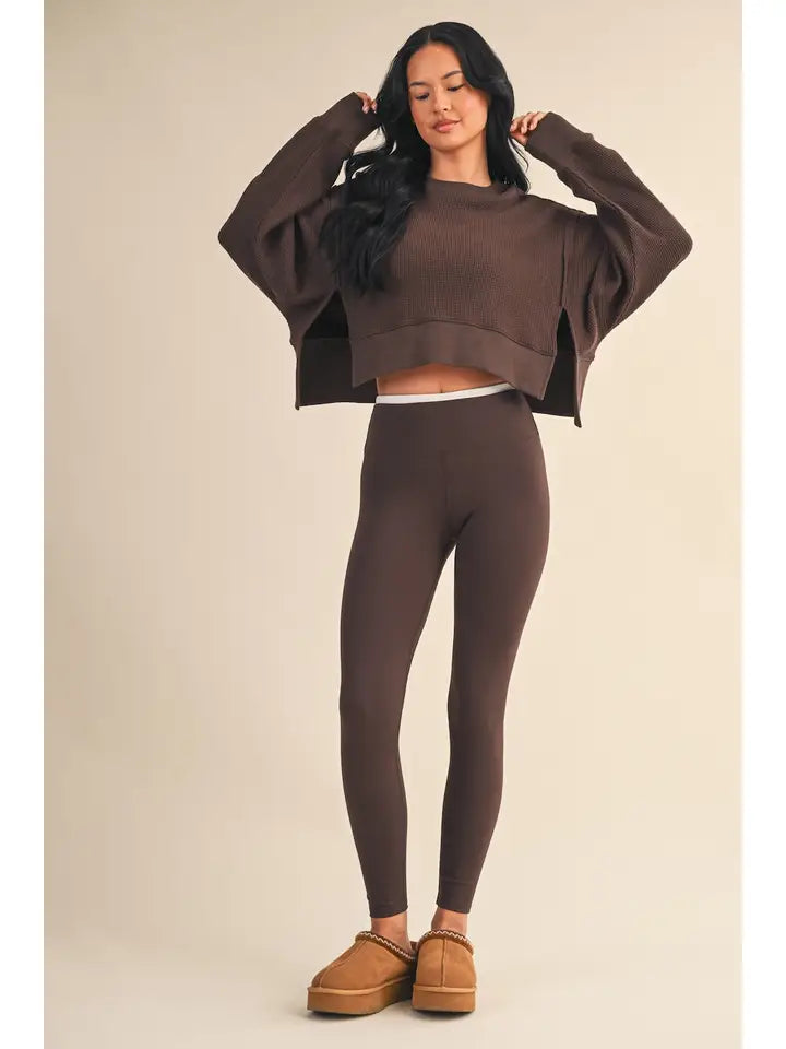 Waffle Knit Oversized Long Sleeve Top